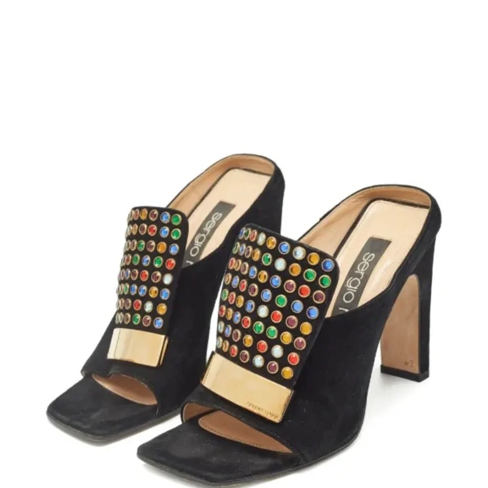 Vintage Sergio Rossi 
105mm Black Embellished Heeled
Women's Mules - Picture 2 of 8